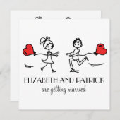 Bride en Groom in Love Doodles Wedding Invitation Kaart (Voorkant / Achterkant)