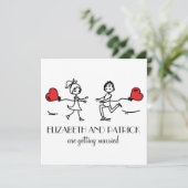 Bride en Groom in Love Doodles Wedding Invitation Kaart (Staand voorkant)