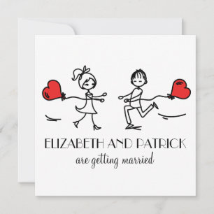 Bride en Groom in Love Doodles Wedding Invitation Kaart