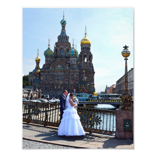 Bride en Groom in Sint-Petersburg, Rusland, kerk Foto Afdruk (Voorkant)