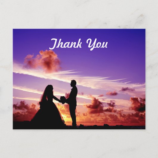 Bride en Groom in Sunset Dank u Briefkaart (Voorkant)