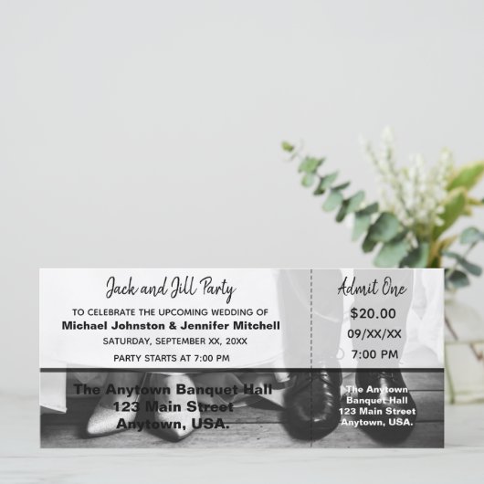Bride en Groom Jack en Jill Party Ticket (Staand voorkant)