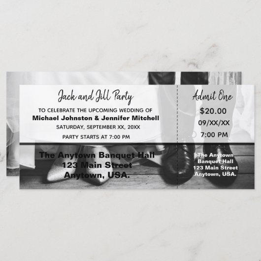 Bride en Groom Jack en Jill Party Ticket (Voorkant / Achterkant)