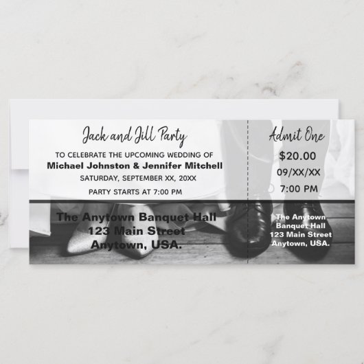 Bride en Groom Jack en Jill Party Ticket (Voorkant)