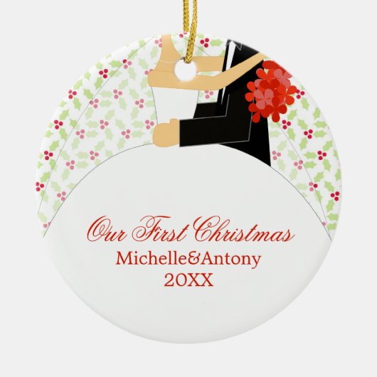 Bride en Groom Kerstmis Keramisch Ornament (Voorkant)