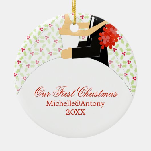 Bride en Groom Kerstmis Keramisch Ornament (Achterkant)