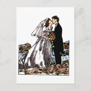 Bride en Groom Kiss op Beach Briefkaart