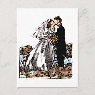 Bride en Groom Kiss op Beach Briefkaart