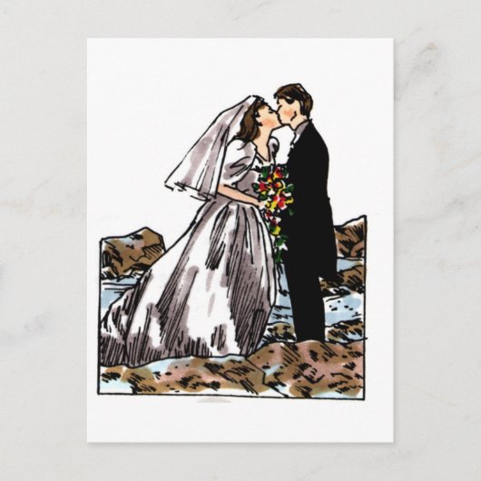 Bride en Groom Kiss op Beach Briefkaart (Voorkant)