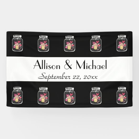 Bride en Groom Mason Jars Kies uw kleur Spandoek (Horizontaal)