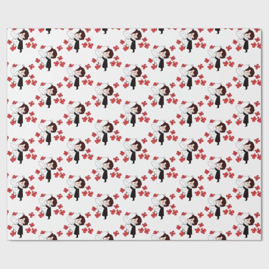 Bride en Groom met bloemen Cadeaupapier (Vlak)