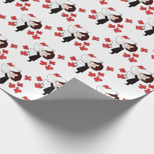 Bride en Groom met bloemen Cadeaupapier (Hoek)