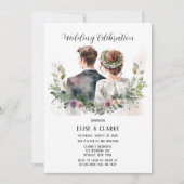 Bride en Groom met Botanische Florals Weddenschap Kaart (Voorkant)