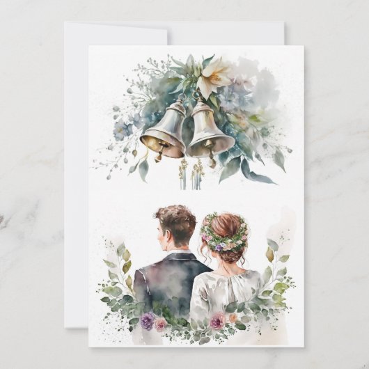 Bride en Groom met Botanische Florals Weddenschap Kaart (Achterkant)