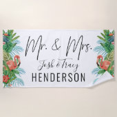 Bride en Groom, Mr en Mrs Tropical Custom Strandlaken (Voorkant)