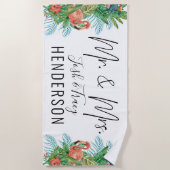 Bride en Groom, Mr en Mrs Tropical Custom Strandlaken (Voorkant)