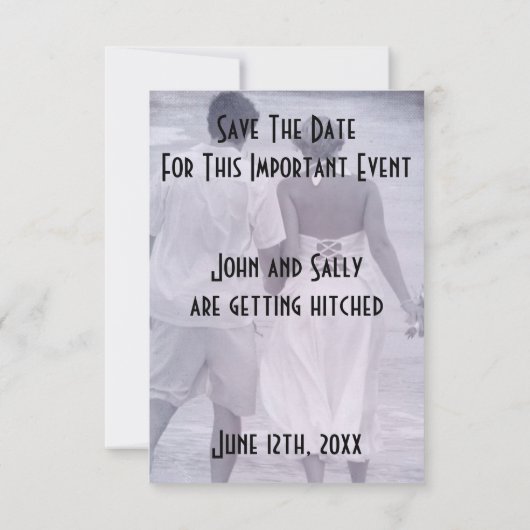 Bride en Groom op de Beach sparen de Datum (Achterkant)