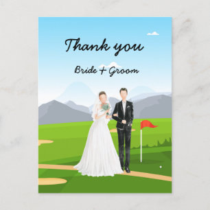 Bride en Groom op Golf Course Wedding Briefkaart