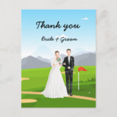 Bride en Groom op Golf Course Wedding Briefkaart (Voorkant)