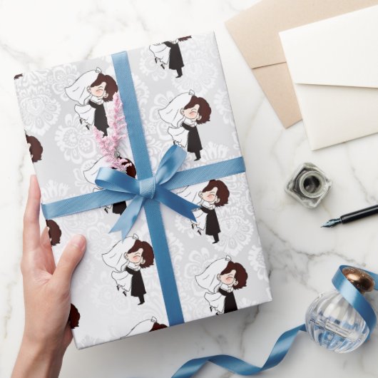 Bride en Groom op White Damask Cadeaupapier (Geschenken)