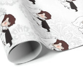 Bride en Groom op White Damask Cadeaupapier (Rol Hoek)