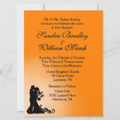 Bride en Groom Oranje Uitnodiging (Voorkant)