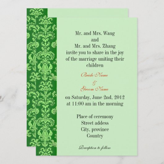 Bride en Groom ouders, huwelijksuitnodiging Kaart (Voorkant / Achterkant)