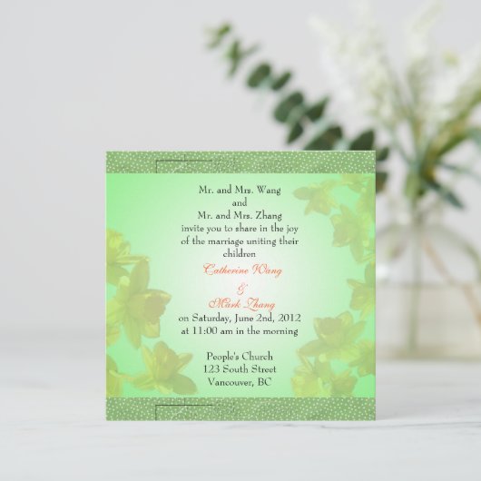 Bride en groom ouders, uitnodiging, bruiloft kaart (Staand voorkant)