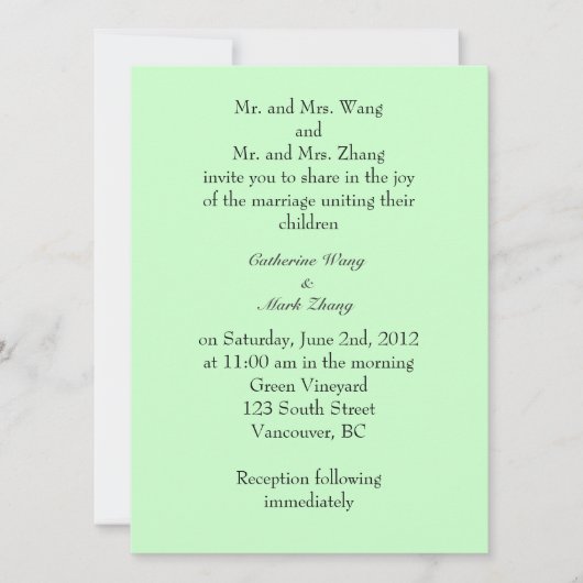 Bride en groom ouders, uitnodiging, bruiloft kaart (Voorkant)
