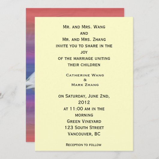 Bride en groom ouders, uitnodiging, bruiloft kaart (Voorkant / Achterkant)