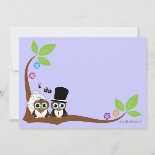 Bride en Groom Owls Lavender Background Shower Kaart (Achterkant)