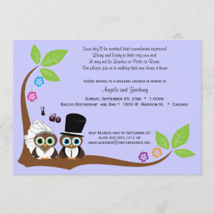 Bride en Groom Owls Lavender Background Shower Kaart