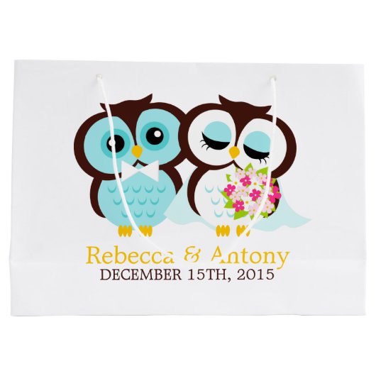 Bride en Groom Owls Wedding Large Cadeautasje (Achterkant)