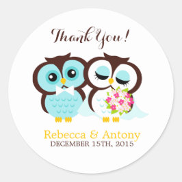 Bride en Groom Owls Wedding Ronde Sticker