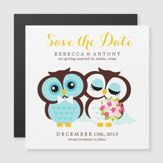 Bride en Groom Owls Wedding Save the Date Magnetische Uitnodiging (Voorkant / Achterkant)