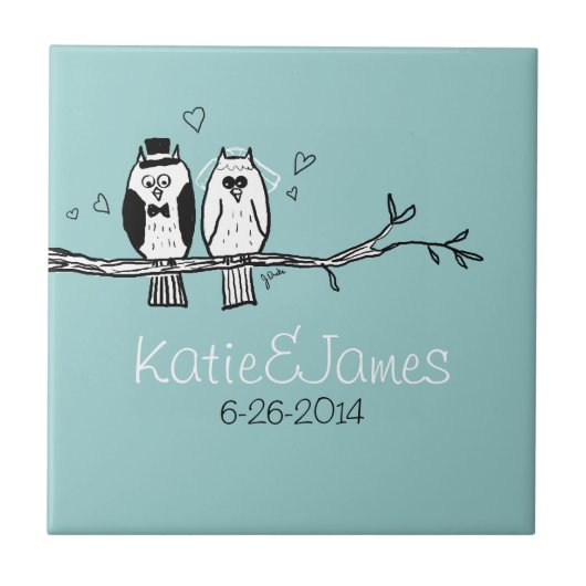 Bride en Groom Owls Wedding Tegeltje (Voorkant)