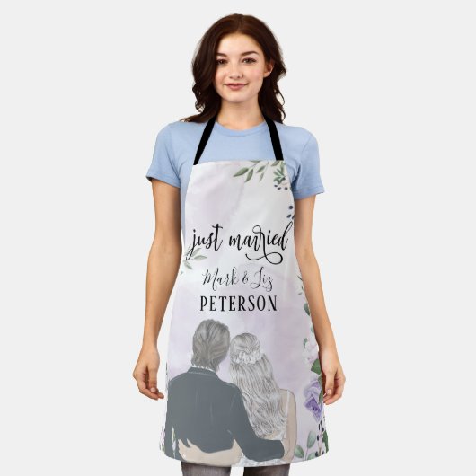 Bride en Groom Paarse Blush Flowers gewoon getrouw Schort (Gedragen)