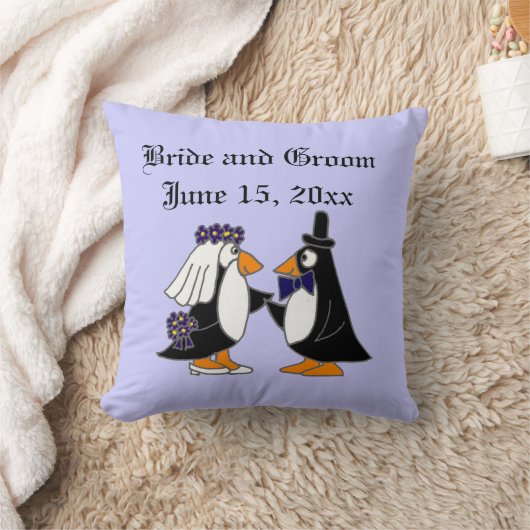 Bride en Groom Penguin Wedding Art Kussen (Deken)