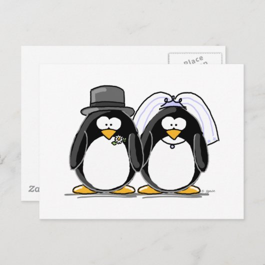 Bride en Groom Penguins Briefkaart (Voorkant / Achterkant)