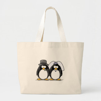 Bride en Groom Penguins Grote Tote Bag