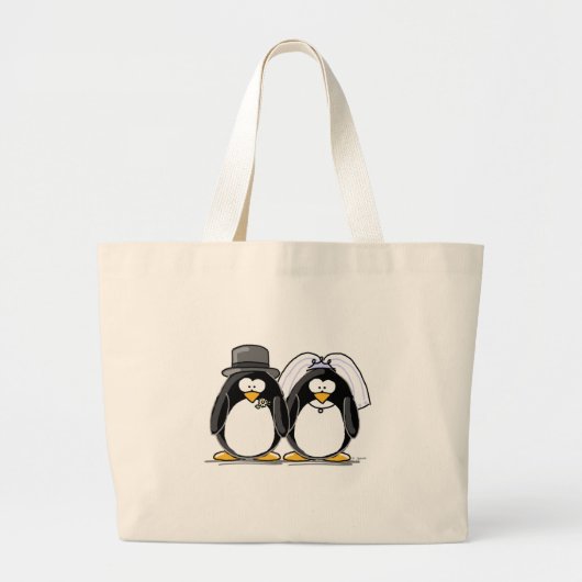 Bride en Groom Penguins Grote Tote Bag (Voorkant)
