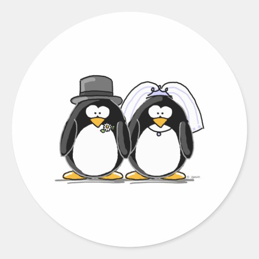 Bride en Groom Penguins Ronde Sticker (Voorkant)