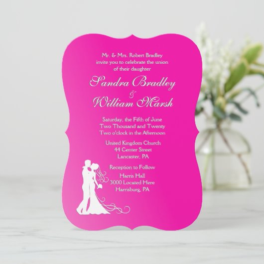 Bride en Groom Pink Wedding Kaart (Staand voorkant)