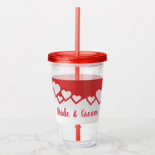 Bride en Groom Red Hearts Acryl Drinkbeker