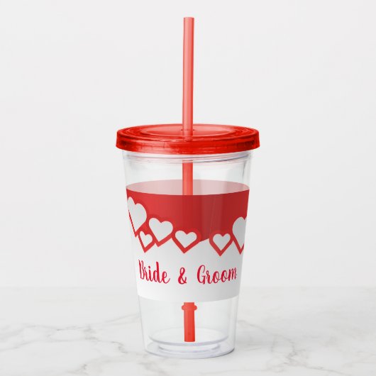 Bride en Groom Red Hearts Acryl Drinkbeker (Voorkant)