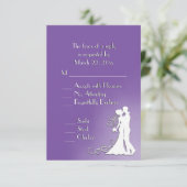 Bride en Groom Royal Paars RSVP met Menu (Staand voorkant)