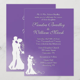 Bride en Groom Royal Paars Wedding Invitation Kaart