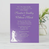 Bride en Groom Royal Paars Wedding Invitation Kaart (Staand voorkant)