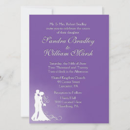 Bride en Groom Royal Paars Wedding Invitation Kaart