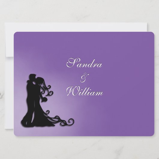 Bride en Groom Royal Paars Wedding Kaart (Achterkant)